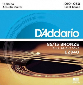 Струны для 12-струнной гитары D'Addario EZ-940, бронза (85/15) 10-50