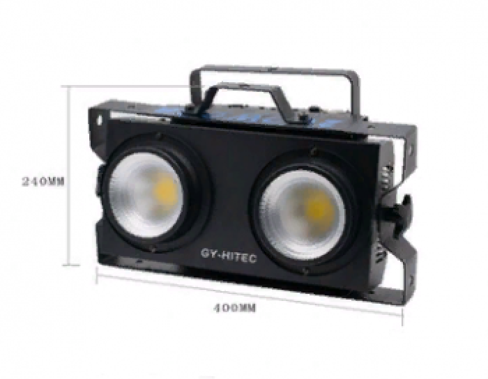 ЛЕД КОБ-2 Прожектор 2*100вт тепло-белых светодиодов, блиндер, DMX